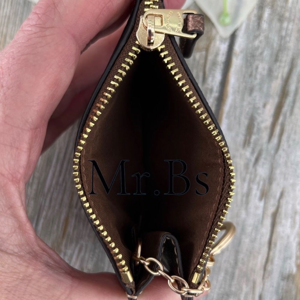 Coach Mini Skinny Id Case In Signature Canvas & Copper Metallic WalletBag Purse - Picture 4 of 6